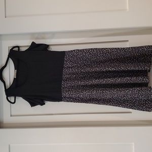 Midi two tone cold shoulder dress.  Black top, black & white,Size 14